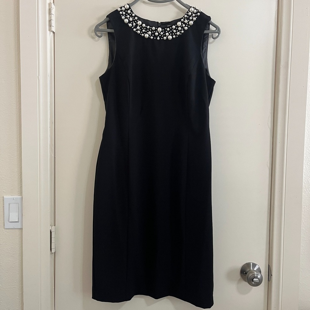 Calvin Klein Black Dress 8 Embellished Beaded Neck Cocktail Holiday Party